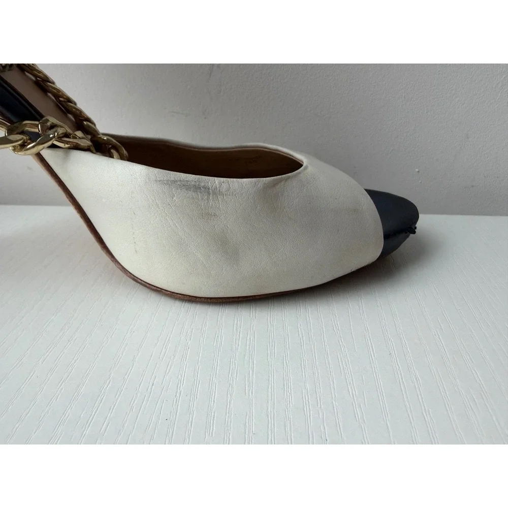 GUESS Marciano Chain Heels Leather Peep Toe Pumps Y2K Size 37.5 US 7.5